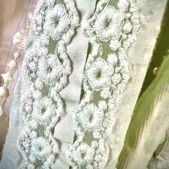 Light mint/teal Free People Shell stitch Henley with ribbon - Picture 10 of 12